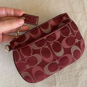 Coach burgundy maroon mini clutch wallet. Stadium bag